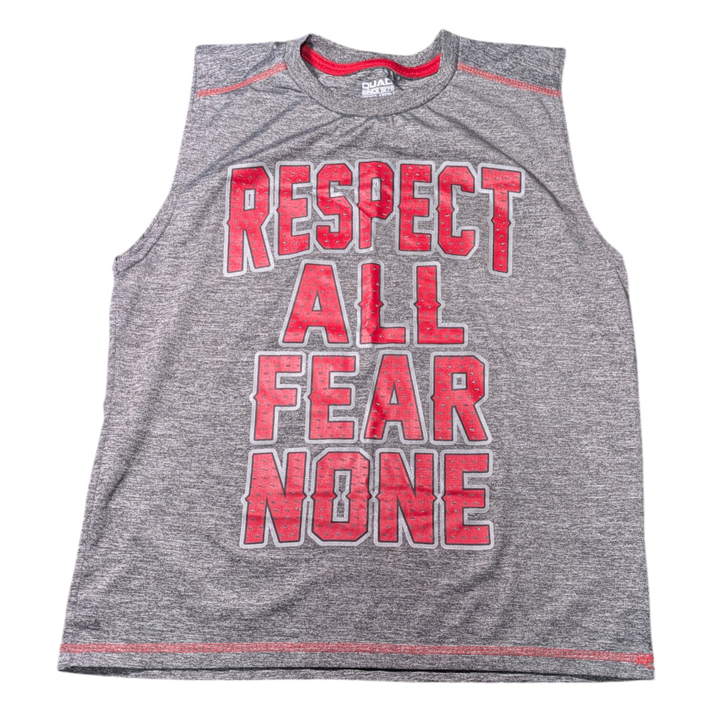Quad Seven-Kids Tank Top-Respect All Fear None-Size XL 16-18-Grey And Red